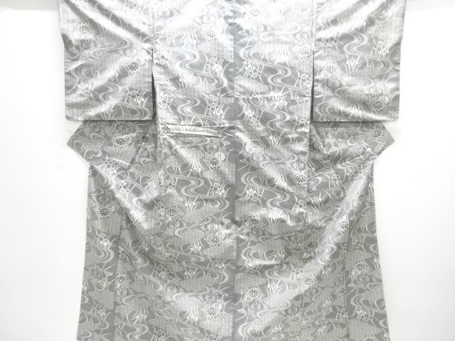 JAPANESE KIMONO / TSUMUGI / ENSEMBLE / WOVEN FLOWER CLASSICAL PATTERN